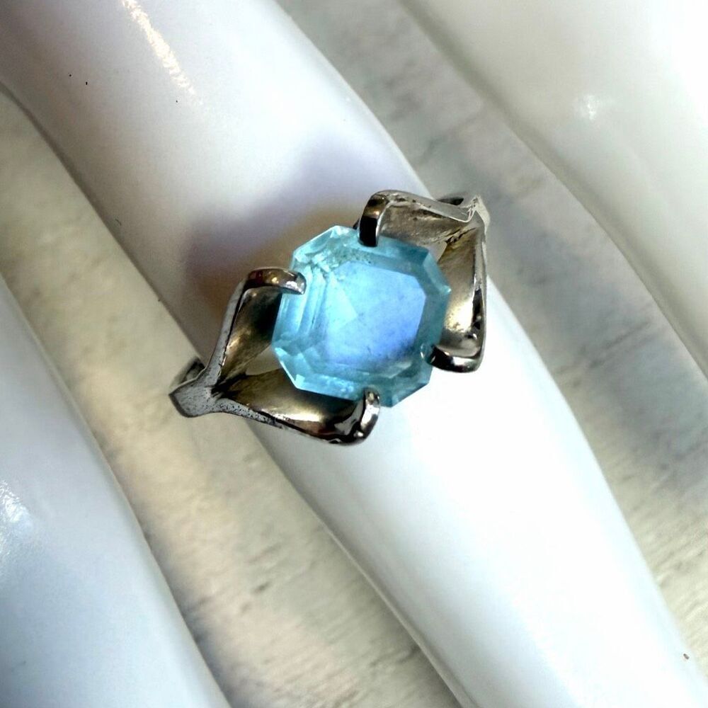 ESPO Sterling Silver Light Blue Faceted Stone Ring